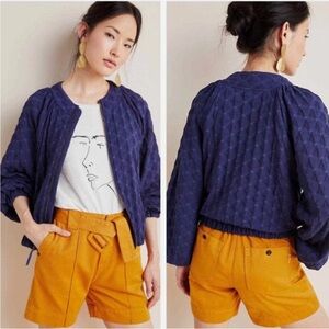 Amadi Anthropologie Navy Blue Bomber Jacket Full Zip XS